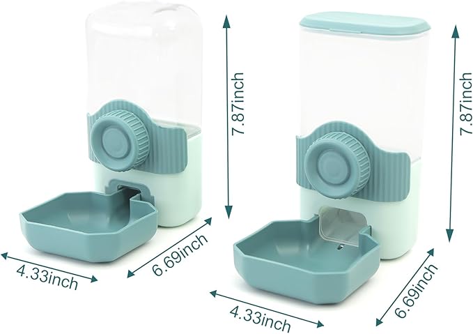 Automatic Gravity Pet Feeder Water Dispenser with Adjustable Hanging Hook - Large Capacity for Small/Medium Animals (Guinea Pigs, Cats, Rabbits, Hedgehogs, Ferrets) (Blue)