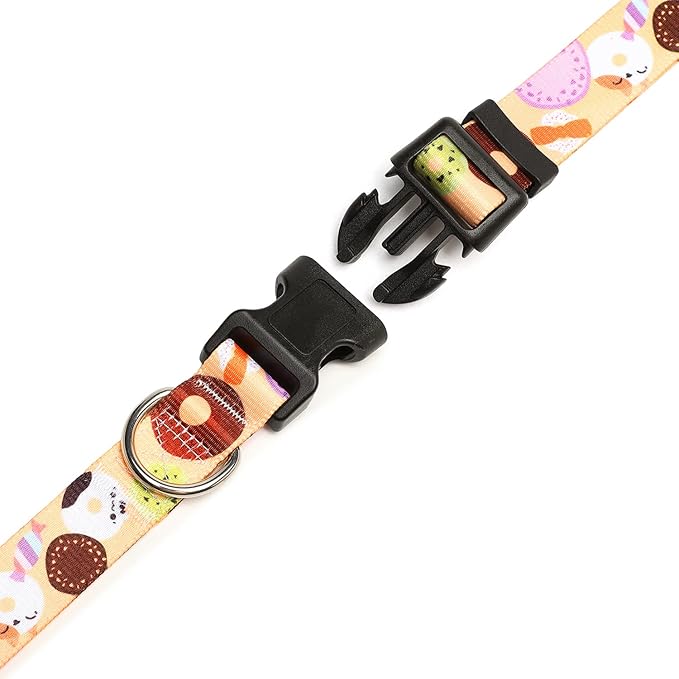 Mercano Adjustable Dog Collar - Special Design Patterns, Soft Nylon Comfortable Durable Pet Collar for Small Medium Large Dogs (L, Beige Cookie)