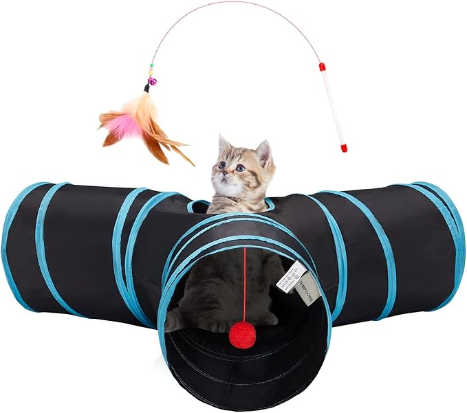 Tempcore Pet Cat Tunnel Tube Cat Toys 3 Way Collapsible, Tunnels for Indoor Cats,Kitty Bored Peek Hole Toy Ball Cat, Puppy, Kitty, Kitten, Rabbit