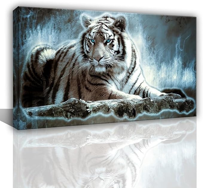 Yxbhhym Large Animals Canvas Wall Art Tiger Wall Picture Animals Prints Poster Painting White Tiger Artwork for wall Bedroom Living Room Dรฉcor Home Decorations Office Wall Decor Framed -24x48inches