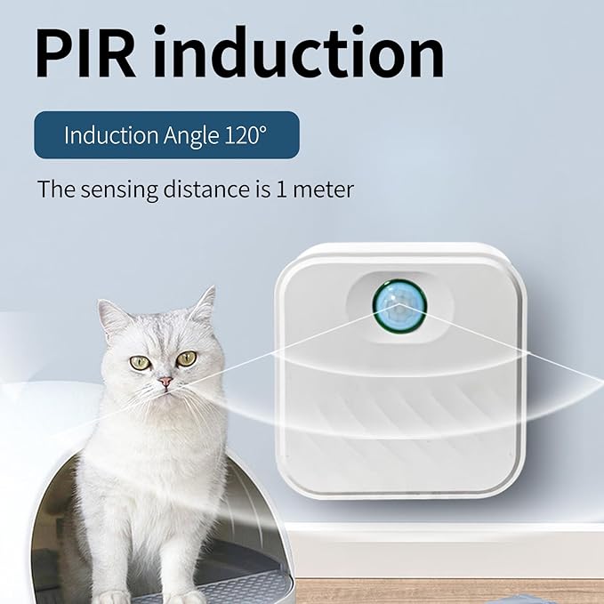 Smart Cat Litter Deodorizer,Dust-Free Cat box Deodorizer Rechargeable 4000 mAh,for All Kinds of Cat Litter Box Bathroom Wardrobe Kitchen and Small Area, White