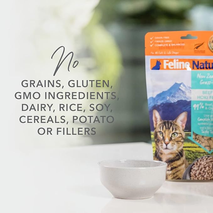 Feline Natural High Protein Dry Cat Food, Freeze-Dried Diet with 98% Meat, Organs & Seafood, No Peas, Grains, or Artificial Additives, Made in New Zealand, Lamb & King Salmon, 11oz