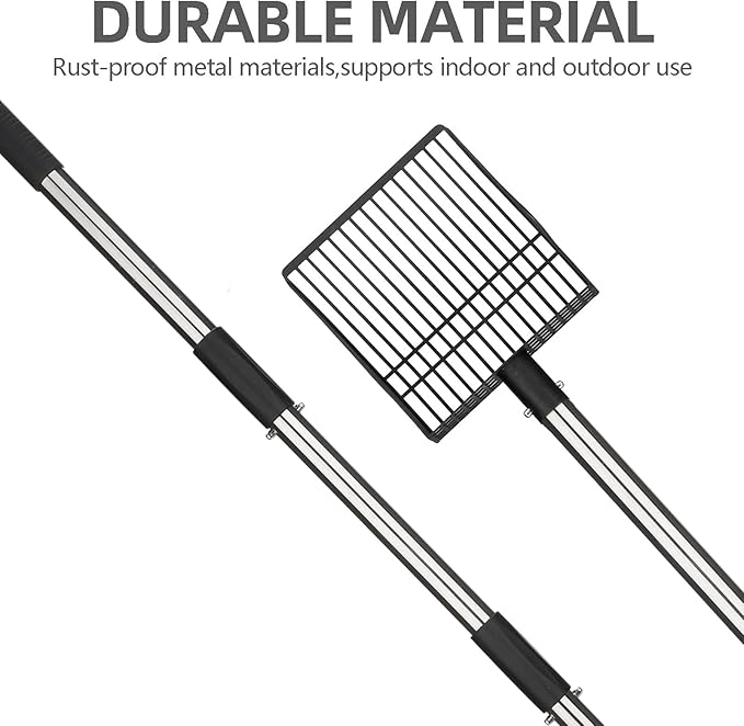 PUPTECK Fast Sifting Cat Litter Scoop - Long Handle Chicken Poop Scooper with Deep Shovel, Heavy Duty & Non-Stick Kitty Metal Litter Sifter, Chicken Coop Accessories