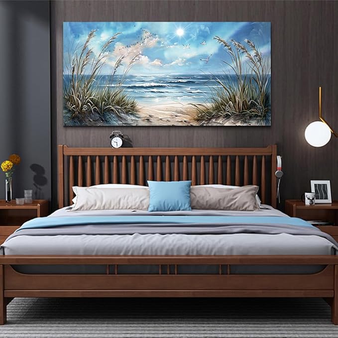 hyidecorart Large Wall Decor For Bedroom Framed Wall Art For Living Room Sunshine Ocean Scenery Painting Blue Sea Waves Wall Pictures Office Modern Canvas Prints Artwork Aesthetic Home Decorations