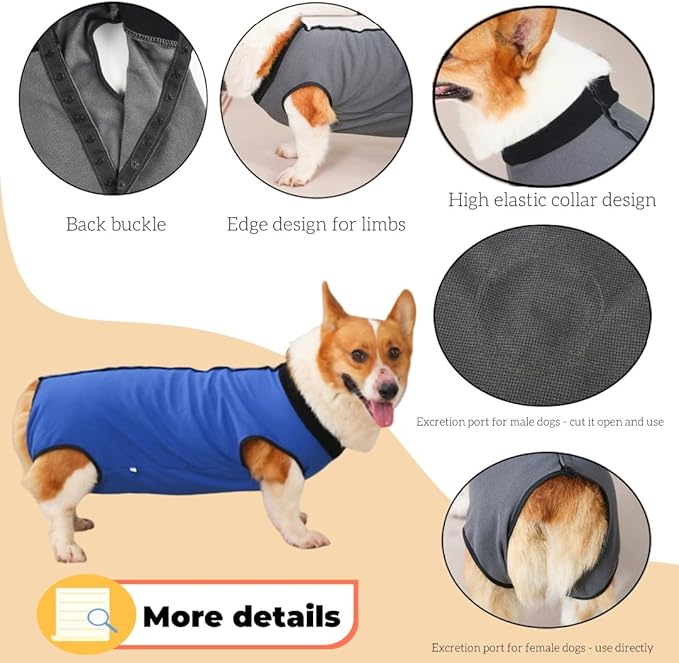 Dog Surgery Recovery Suit,Abdominal Surgical Suit for Dogs,Recovery Suit for Dogs,Prevent Licking Surgical Wound Dog Cone Alternative Grey S