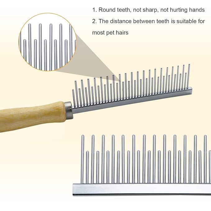 Wooden Handle Grooming Comb for Dogs Cats Pet(Multitooth)