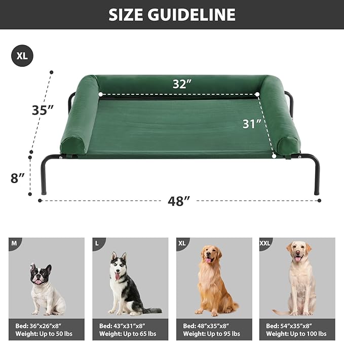 RRPETHOME Large Elevated Cooling Dog Bed, Raised Dog Cot Beds for Large Dogs, Elevated Outdoor Pet Bed, Chew Proof Portable Cooling Pet Cot with Skid-Resistant Feet and Breathable Mesh