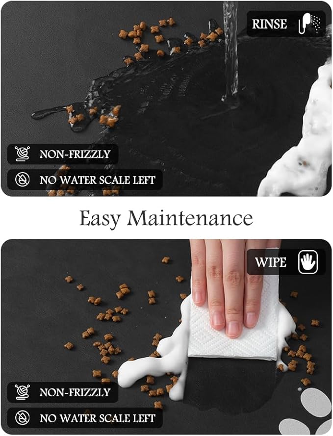 Pet Feeding Mat-Absorbent Dog Mat for Food and Water Bowl-No Stains Quick Dry Water Dispenser Mat-Dog Accessories Pet Supplies-Bowl for Messy Drinkers(Black,12"x19"