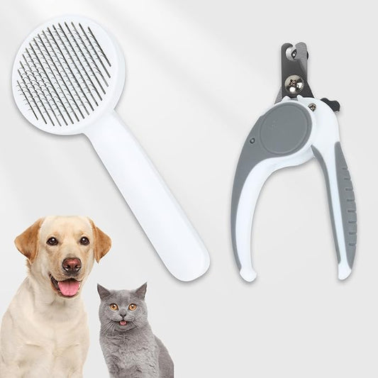 2PCS Pet Grooming Kit,Cat Brushes、Cat Nail Clipper,Cat Grooming Brush for Sedding and Grooming Fur(Grey)