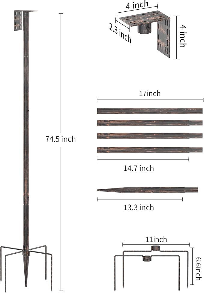Bird Feeder Pole Stand – 74.5 Inch Height Feeding Station with 1-Inch Dia Heavy Duty for Hanging Feeders, Bird House Pole Mount Kit for Outdoor, Slip-Fit Connection, Copper Brushed