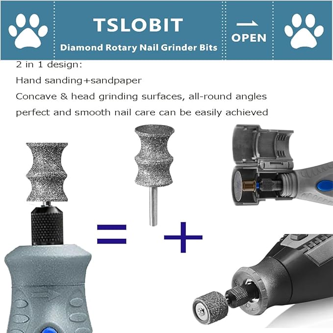 Diamond Dog Nail Grinder Bits Attachment,1/8'' Pet Nail Grinder Wheel for Dremel Dog Nail Grinder, Diamond Rotory Bit for Dogs&Pets Nail Care(Large B)