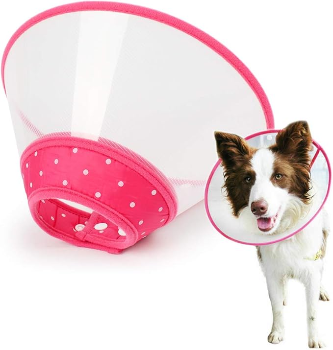 Pet Cone Recovery Dog Cone Adjustable Dog Collar Clear Padded Collar with Breathable Soft Edge, Plastic Puppy Cone Protect The Neck Surgery Recovery, Designed for Cats and Puppies (Medium, Pink)