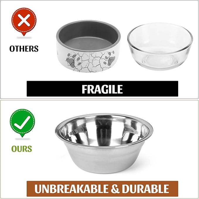 Foldable Raised Cat Bowls Holder 3 Stainless Steel Dog Cat Feeder 12 °Tilt Elevated Pet Water Food Bowls for Cats Puppies Rabbits