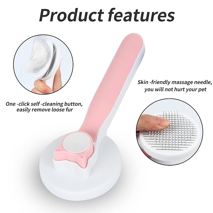 2PCS Pet Grooming Kit, Cat Brushes & Cat Nail Clipper, Cat Grooming Brush for Sedding and Grooming Fur (Pink)