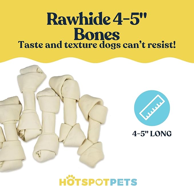 hotspot pets 4-5 Inch Rawhide Dog Chew Bones - Made from Grass Fed Brazilian Cows - Great for Dental & Oral Care -for Medium Chewers (30 Pack)