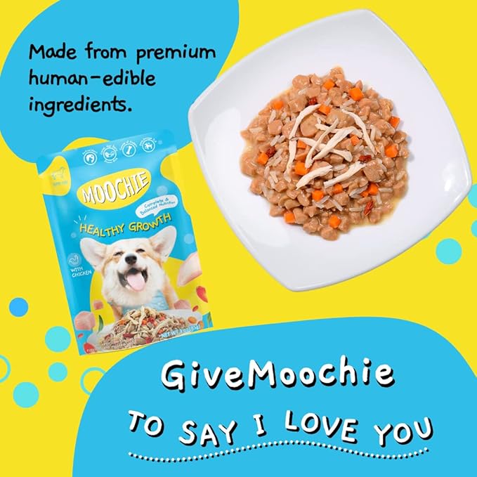 MOOCHIE Soft Puppy Wet Dog Food - Healthy Growth - Real Chicken, Beef, Vegetables & Rice - No Artificial Flavors or Preservative - 12 x 3 oz Pouch