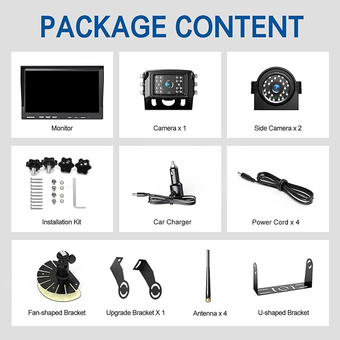 1080P Wireless Backup Camera System with 10 Inch DVR 4 Split Monitor, IP69 Waterproof Stable Signal Record Wireless 1 Rear and 2 Side View Cameras for RV Truck Trailer Camper (BW103)