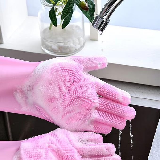 Pet Grooming Gloves,Heat-Resistant Silicone Gloves with High-Density Teeth for Enhanced Massaging and Bathing of Dogs and Cats (Pink, 1 Pair)
