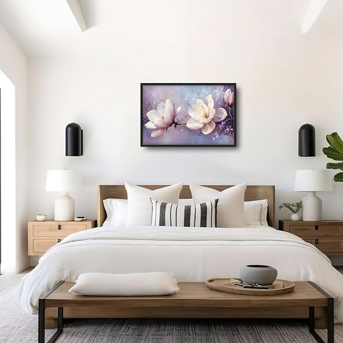 Large Floral Landscape Wall Art for Living Room, Purple Flower Canvas Oversized Wall Decor, Aesthetics Framed Pictures Painting Print Artwork for Bedroom Office 36L" x 24W"