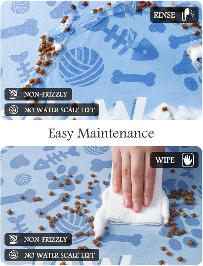 Pet Feeding Mat-Absorbent Dog Mat for Food and Water Bowl-No Stains Quick Dry Water Dispenser Mat-Dog Accessories Pet Supplies-Bowl for Messy Drinkers(Bone,17"x34"