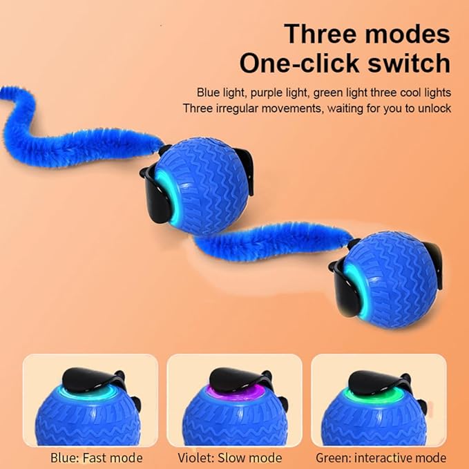 Interactive Cat Ball Cat Toys with 3 Model Smart Pet Toy Balls Rolling Ball with Tail for Bored Indoor Cats (Blue)