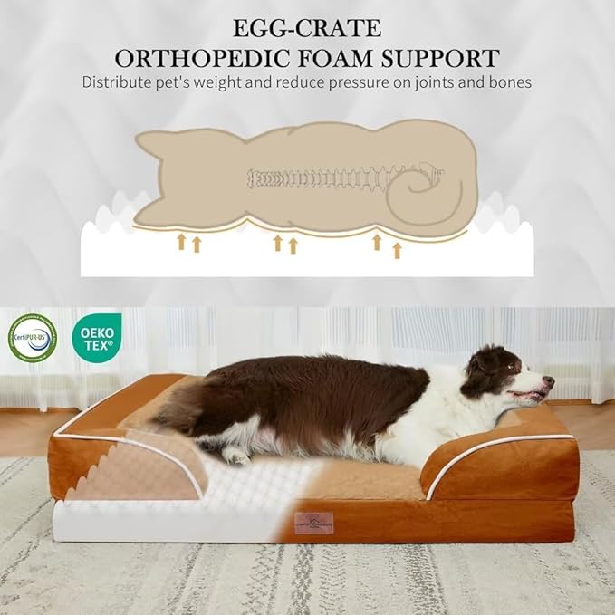 Comfort Expression Small Dog Beds Waterproof Orthopedic Foam Dog Sofa Beds for Medium Dogs Comfy Pet Bed with Washable Removable Cover & Non-Slip Bottom(Small,Caramel)