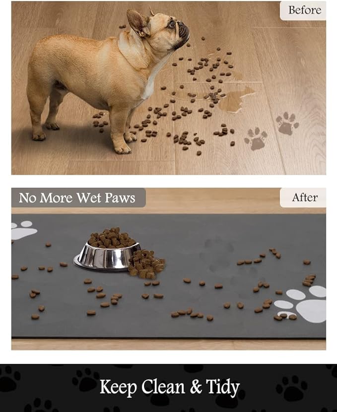 Pet Feeding Mat-Absorbent Dog Mat for Food and Water Bowl-No Stains Quick Dry Dispenser Mat-Dog Accessories Pet Supplies-Bowl for Messy Drinkers(Darkgrey,16"x24"