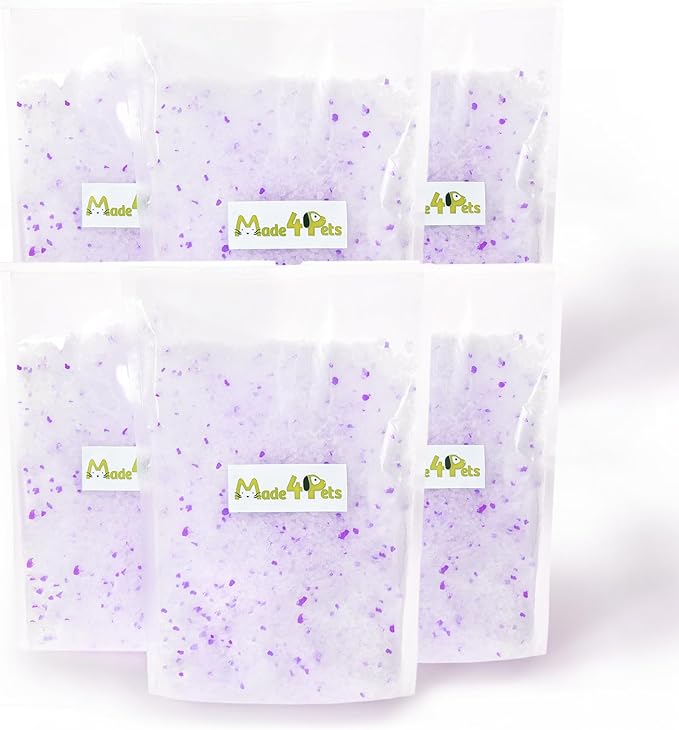 Made4Pets Cat Litter Crystals Kitty Litter Odor Control Crystal Litter Non Clumping No scooping Low Dust, Low Tracking, Lightweight, Dehydrates Waste,Lavenderā 19.8 lbs (6 x 3.3 lb Packs)