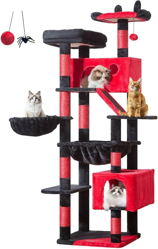 Taoqimiao Gothic Cat Tree 71-Inch, Cat Tower for Indoor Cats Large Adult, Multi-Level Large Cat Condo, 8 Sisal Scratching Posts, Metal Frame Cozy Hammock, Scratch Board, 2 Top Perches, MS026LBR