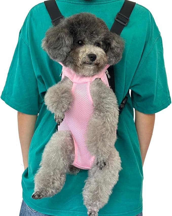 Pet Dog Carrier Backpack, Portable Breathable Mesh Chest Carrier, Polyester Woven Double Shoulder Pet Bag for Outdoor Adventures (Pink, X-Large)