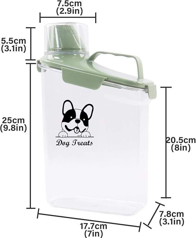 Dog Food Storage Container Airtight Portable Dog Food Container with Handled Lid and Pour Spout,Food Storage for Dog Dry Food Small Pet Food Container with Measuring Cup for Home, Travel,2.8L Green