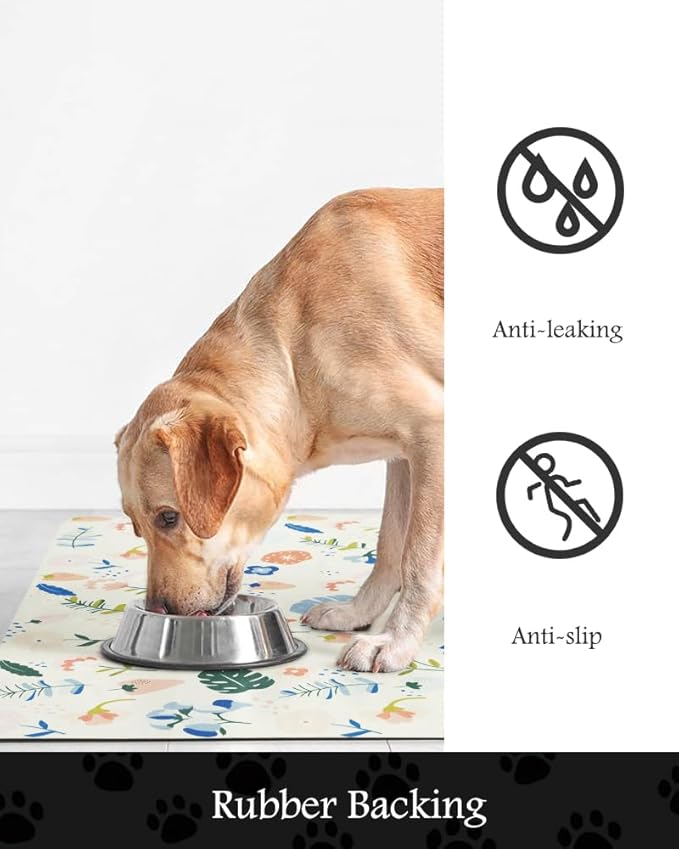 Pet Feeding Mat-Absorbent Dog Mat for Food and Water Bowl-No Stains Quick Dry Water Dispenser Mat-Dog Accessories Pet Supplies-Bowl for Messy Drinkers(LIGHTFLOWERS,17"x34"