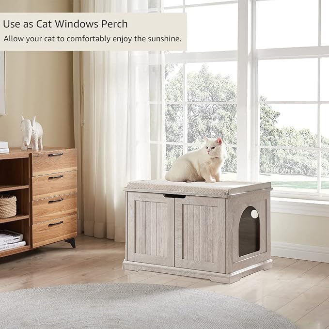 unipaws Cat Litter Box Enclosure Furniture, Hidden Litter Box Cover Washroom, Dog Proof Cabinet for Large Cat, Hideaway House, Weathered Grey