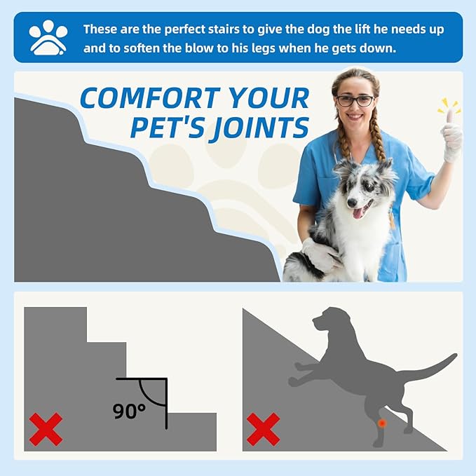 5-Step Spliceable Pet Stairs: Indoor& Outdoor Multi-Use with a Removable Cover and a Pocket, Best for Small Pets and Older Dogs Who Has Spine and Arthritis Issues to Get on High Beds, Beige(22.8" H)