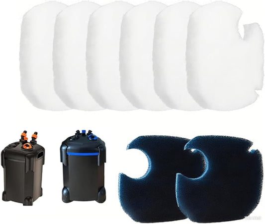 Compa tible with AMOSIJOY 172/225/265 GPH Tank Filters, 6 Pack of White Fine Filter Pads + 2 Coarse Sponge Inserts for PondForse Aquarium Filters (8 Pads Total)