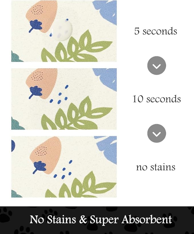 Pet Feeding Mat-Absorbent Dog Mat for Food and Water Bowl-No Stains Quick Dry Water Dispenser Mat-Dog Accessories Pet Supplies-Bowl for Messy Drinkers(LIGHTFLOWERS,17"x34"