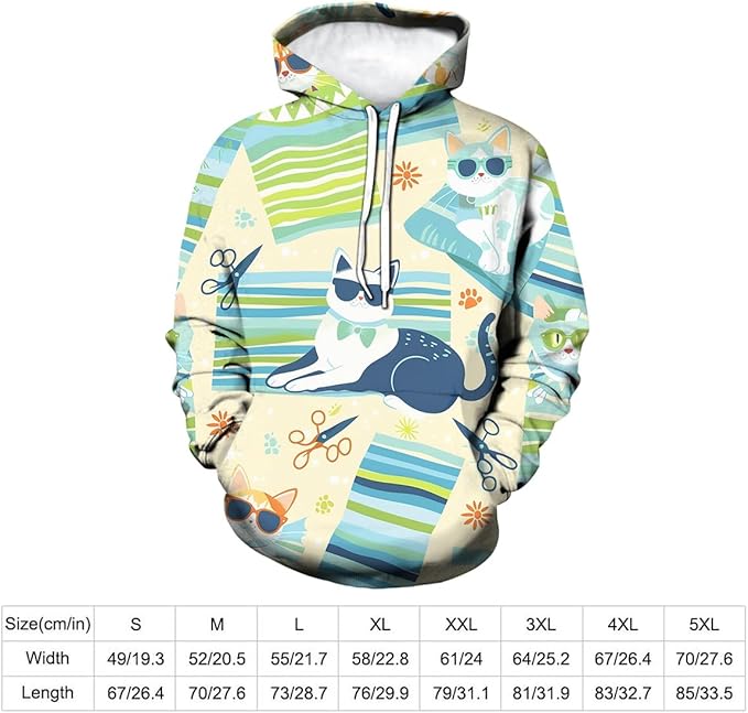 Unisex Adults 3D Dog Cat Printed Hoodies for Men Women Pullover Novelty Sweatshirts with Pockets
