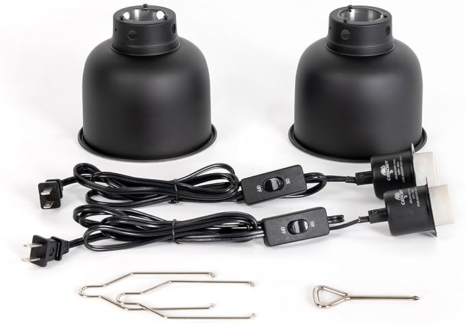 2 Pack Reptile Light Fixture, 5.5in Deep Dome Reptile Lamp Fixture, Optical Reflection Cover, Separate Switch & Hook, Terrarium Light Fixture for Reptile Heat Basking UVB Bulbs, 100W, Black