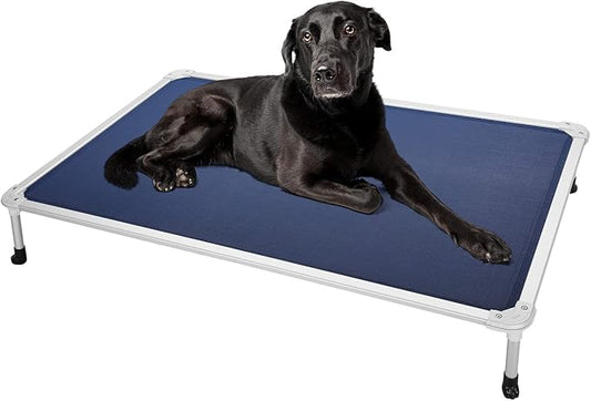 Veehoo Chew Proof Elevated Dog Bed - Cooling Raised Pet Cot - Silver Aluminum Frame and Durable Textilene Mesh Fabric, Unique Designed No-Slip Feet for Indoor or Outdoor Use, Blue, X-Large, CWC2003