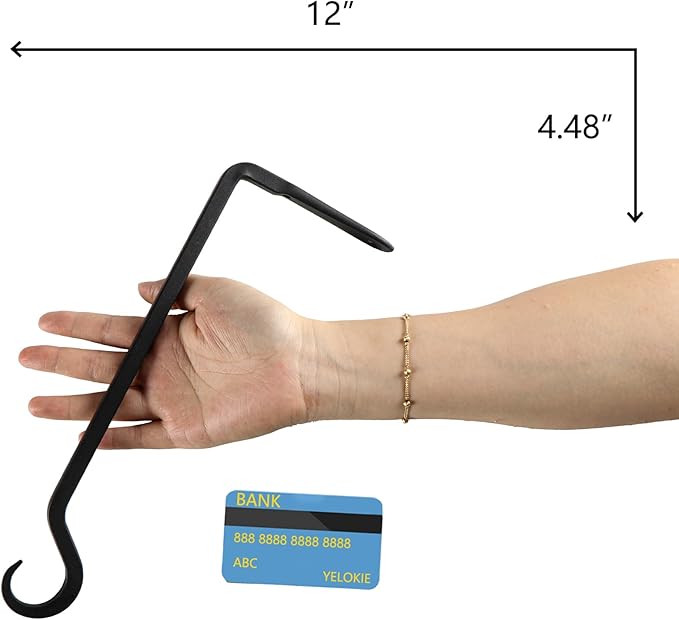 2 Pack Premium Forged Wall Hook, Sturdy Hanging Plant Bracket, Elegant Hook for Bird Feeders, Planters, Lanterns, Wind Chimes Indoor Outdoor, Upgrade Black, 12 Inch