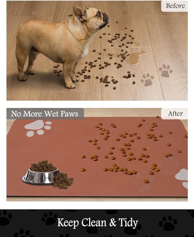 Pet Feeding Mat-Absorbent Dog Mat for Food and Water Bowl-No Stains Quick Dry Dog Water Dispenser Mat(Orange,12"x19"