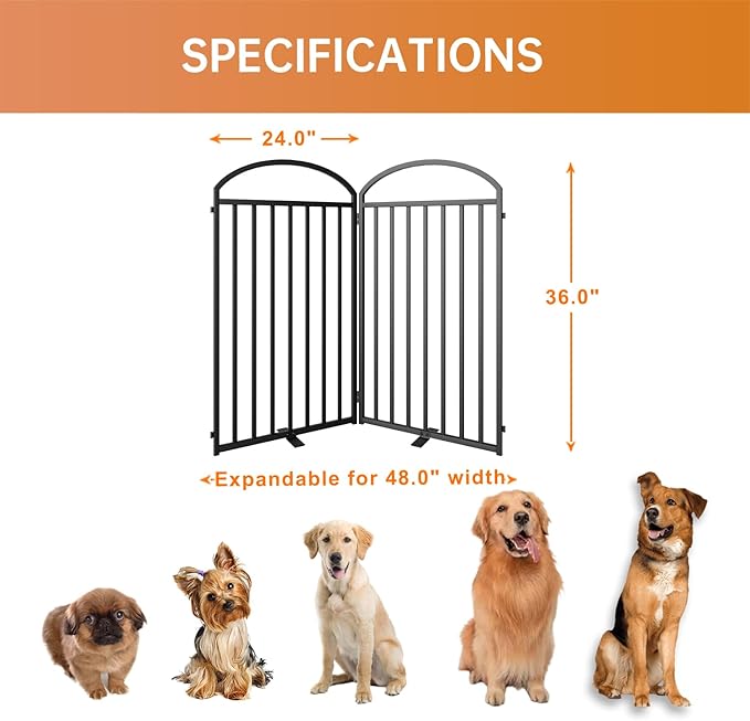 2 Panles Full Matel Freestanding Dog Gates with Door, 48"Extra Wide 36"Tall Free Standing Dog Pet Gate for Indoor & Outdoor. Foldable Pet Fences for Doorways, House, Stairs, Porch, Deck, Yard