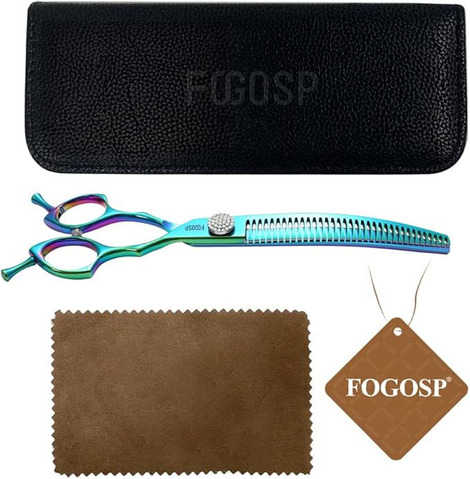 Professional Curved Thinning Shears Dog Grooming Scissors 7.5'' Blue Green Curved Chunkers Shears for Grooming Large Dogs Pet 35 Teeth Japan 440C(Curved Chunkers,Turquoise)