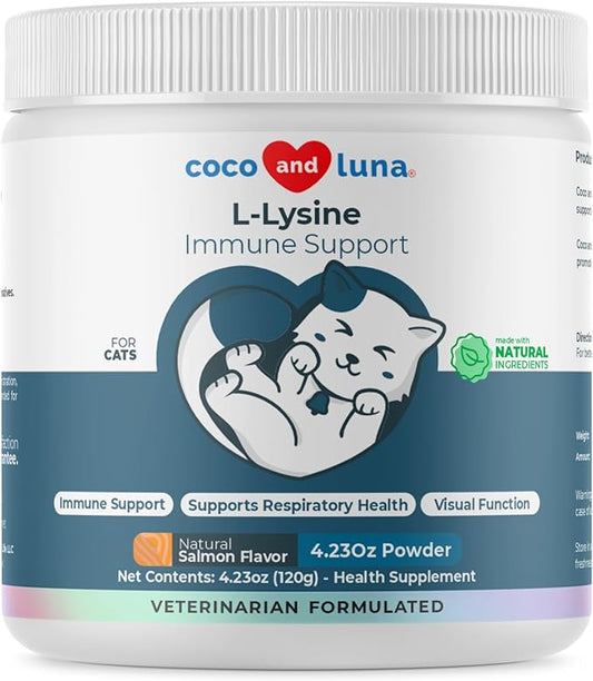 L-Lysine Supplement for Cats 900mg/scoop - Cat Supplement for Sneezing and Runny Nose, Cold, Immune Support, Eye Function, and Respiratory Health – Lysine Powder