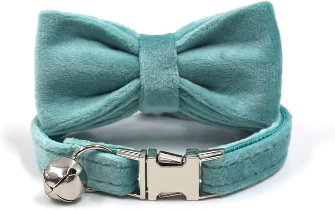 Personalized Cat Collar with Name Tag & Bells,Optional Bow-tie,Colorful Cute Cat Collars for Boys Cats, Soft Durable Custom Kitten Collars for Small Large Cats (Light Green)