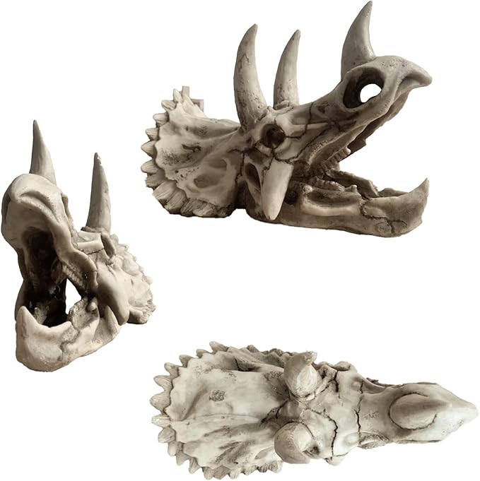 Bearded Dragon Resin Triceratops Skull Hide Decoration Reptiles Artificial Hideout Cave Landscape Tank Accessories Vines Leaves Hideaway Ornaments for Lizards Snake Gecko