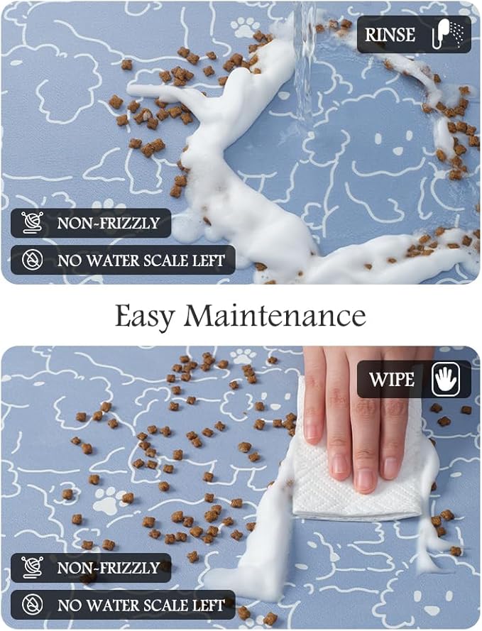 Pet Feeding Mat-Absorbent Dog Mat for Food and Water Bowl-No Stains Quick Dry Water Dispenser Mat-Dog Accessories Pet Supplies-Bowl for Messy Drinkers(BLUEDOGS,17"x28"