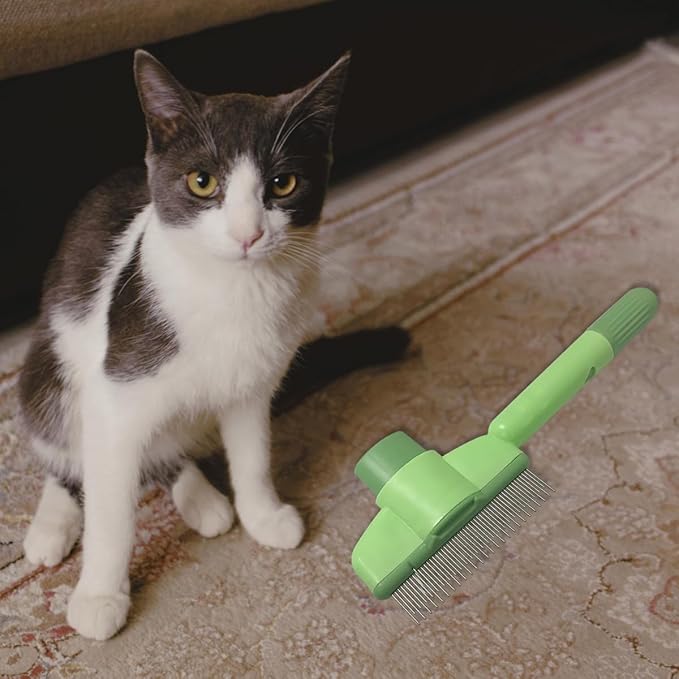 2PCS Cat Comb Dog Hair Comb,Pet Grooming Cleaning Comb,Pet Hair Removal Tool with Release Button