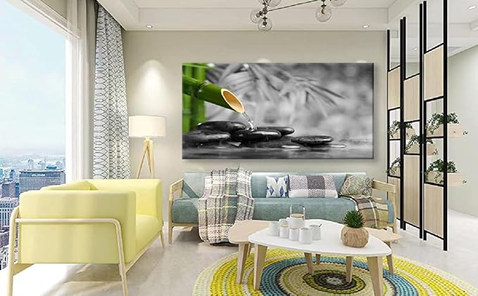 Yxbhhym Black and White Zen Canvas Wall Art Green Room Décor Stone Meditation Painting Zen Poster Prints Large Pictures for Living Room Wall Decoration Office Bedroom Wall Décor Framed Art