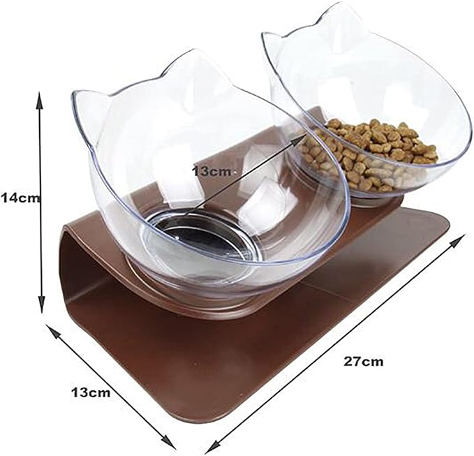 Luck Dawn Double Elevated Pet Bowls with Raised Stand, 15 Tilted Bowl Design, Neck Guard Stand, Raised Food and Water Feeder for Cats or Small Dogs